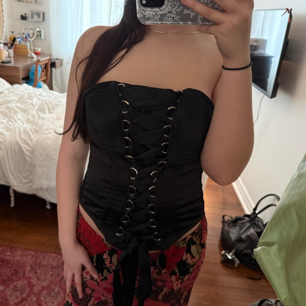 La SENZA Black Lace-Up Corset top